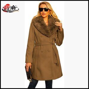 Long Pea Coat Faux Leather Trench Coat Winter Outwear Wrap Coat